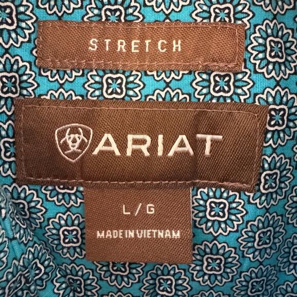 Ariat Men’s Button Up Collared Long Sleeve Cotton Shirt Stretch Blue Size Large - Picture 3 of 7